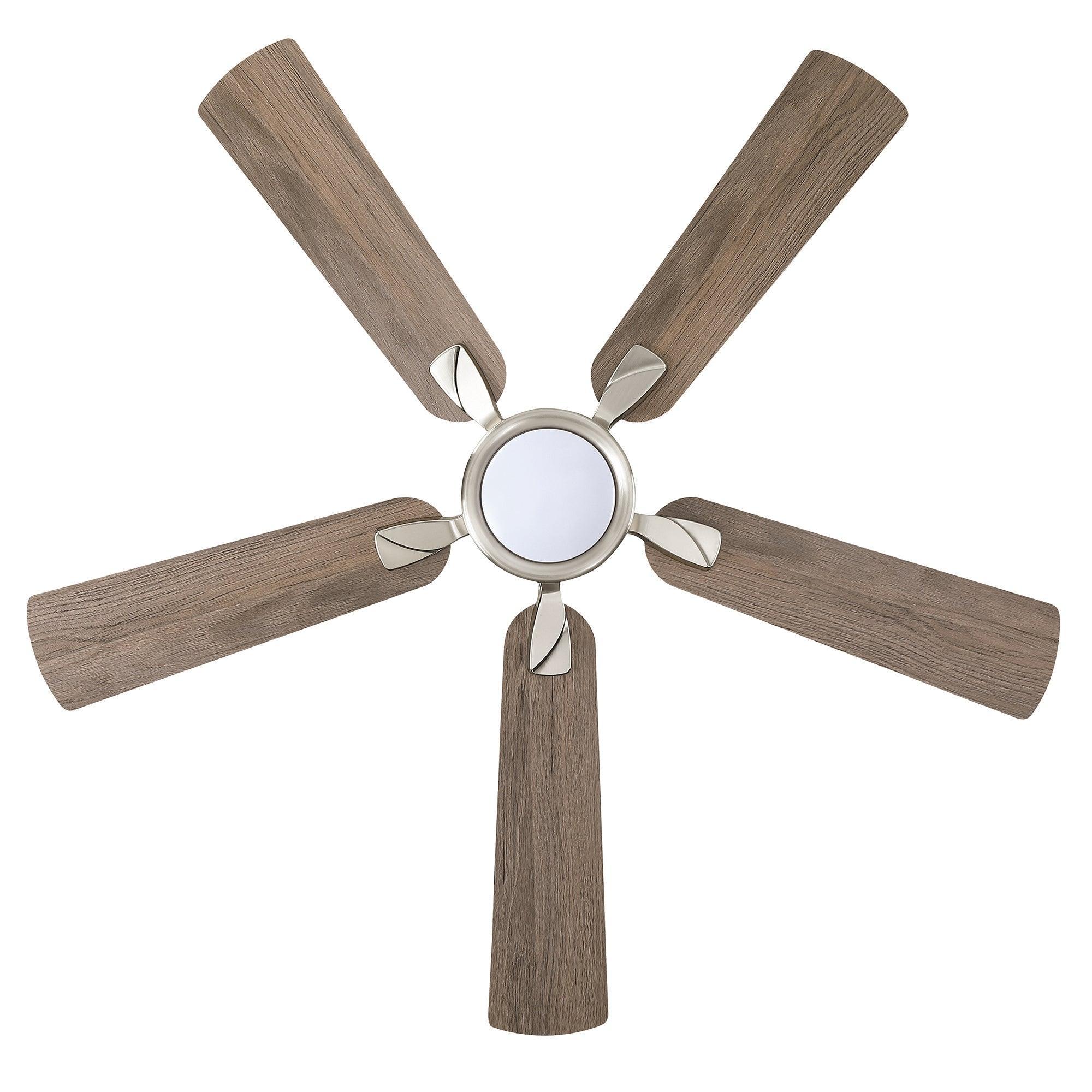 Ceiling fan with five wood-grain reversible blades and central light cover