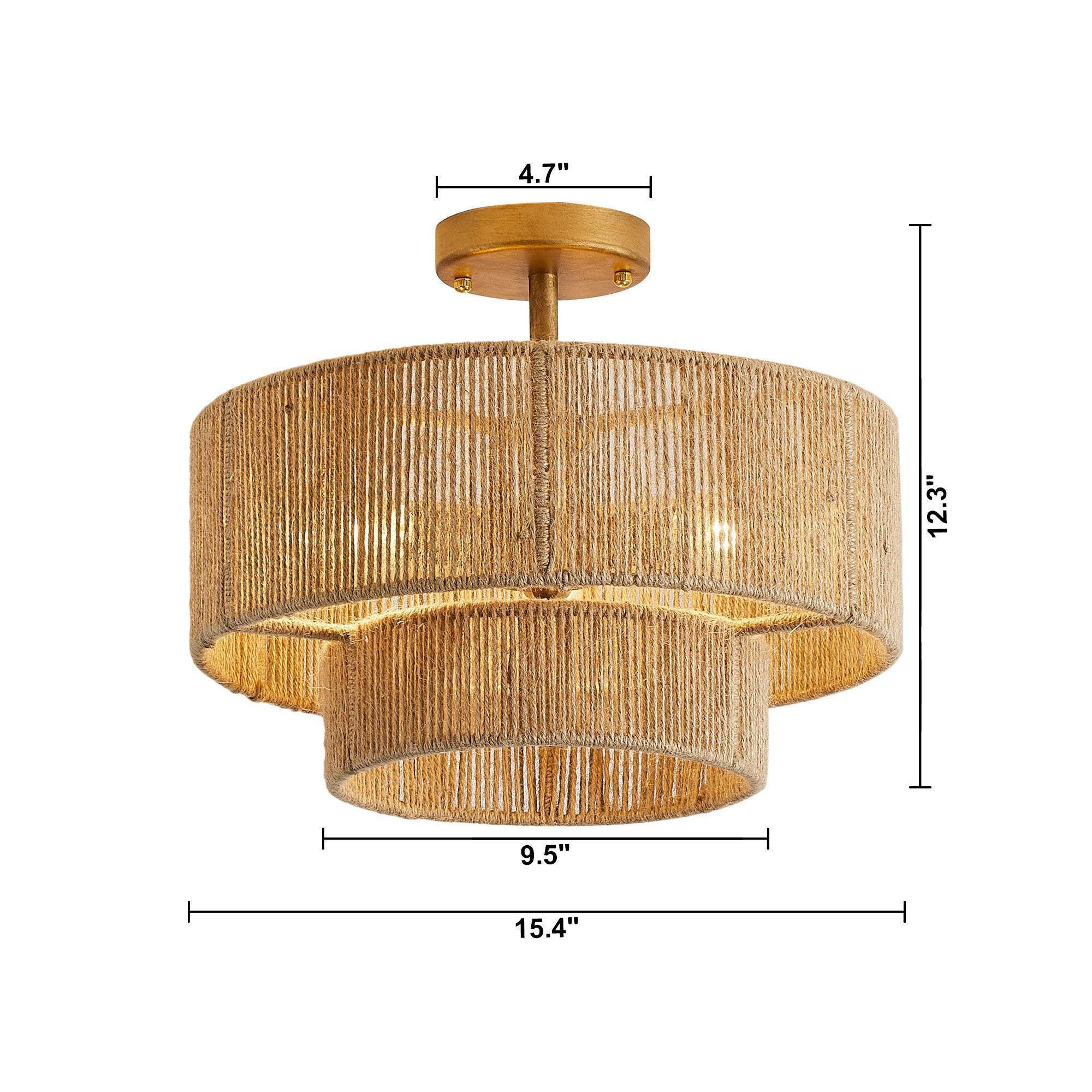 Golden flush mount light dimensions: 15.4 in wide, 12.3 in high, 4.7 in canopy.