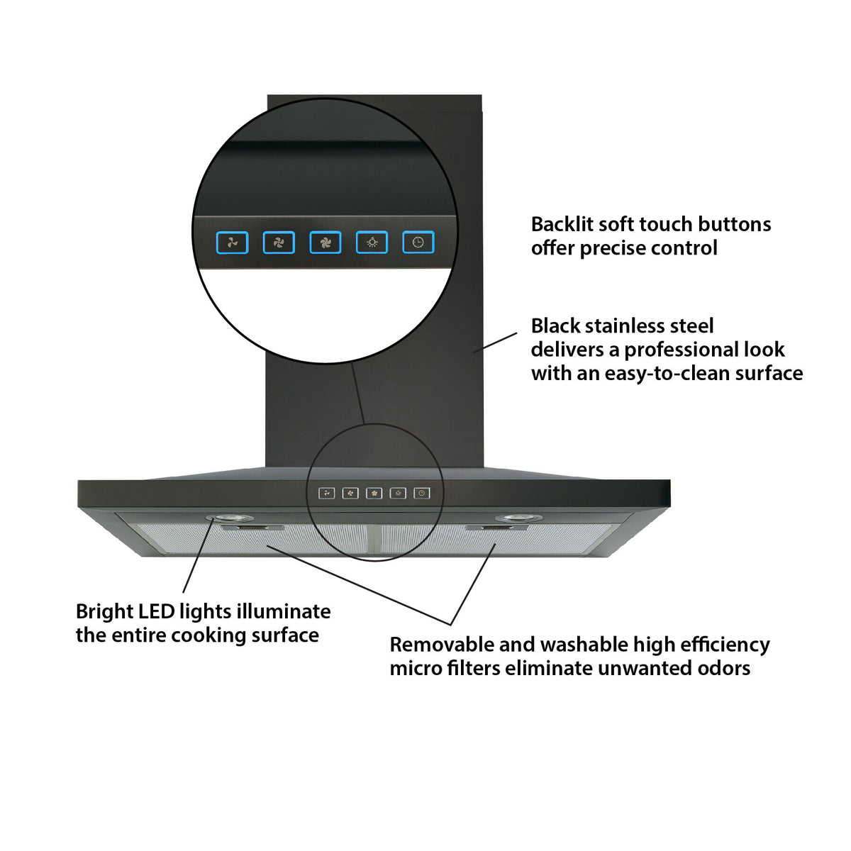 Broan-NuTone 30-Inch 450 CFM Convertible Low Profile Pyramidal Wall Mount Chimney Range Hood in Black Stainless Steel (BWS1304BLS)