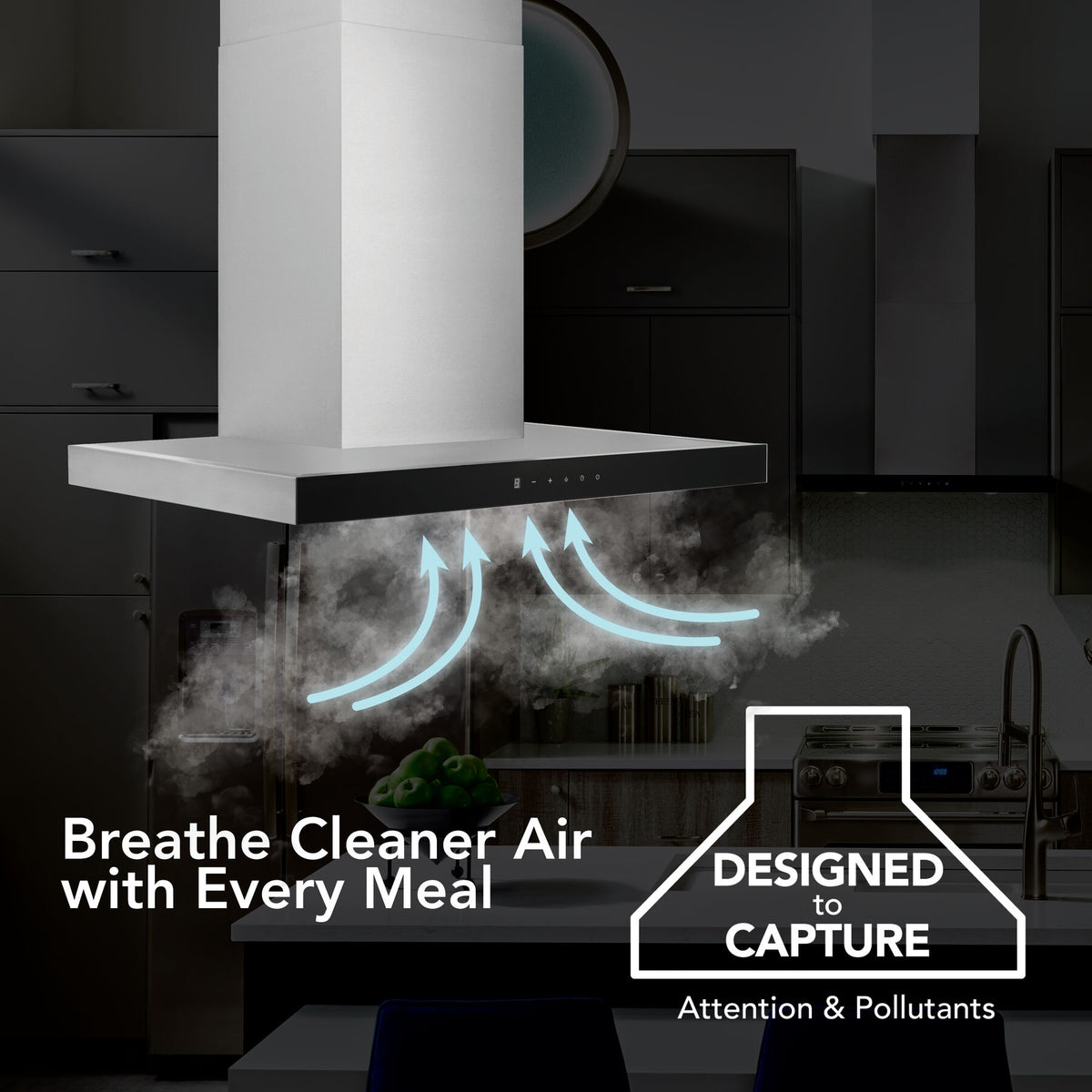 Broan-NuTone 30-Inch 450 CFM Convertible T-Style Wall Mount Chimney Range Hood in Stainless Steel with Black Glass (BWT1304SSB)