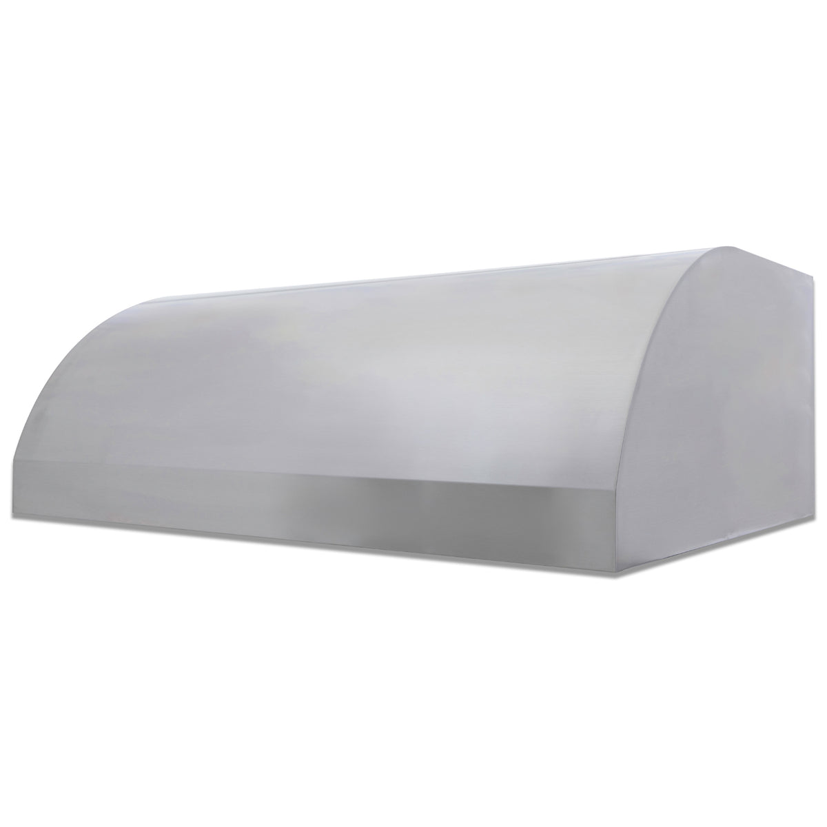 Stainless steel outdoor vent hood with curved housing and open grille face