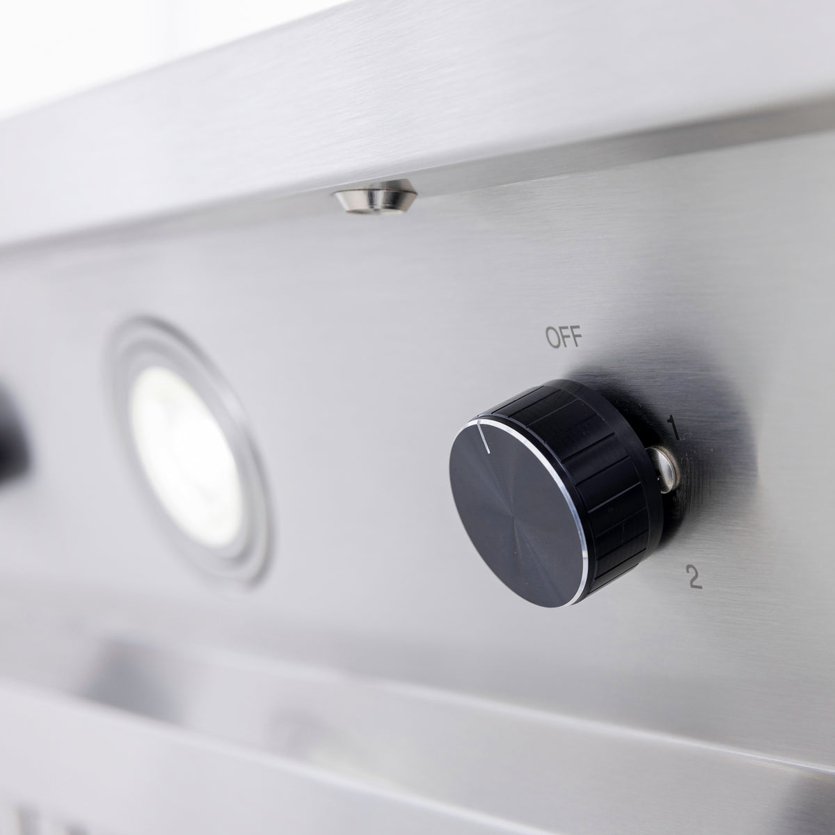 Stainless steel outdoor vent hood control knob with OFF switch and fan settings