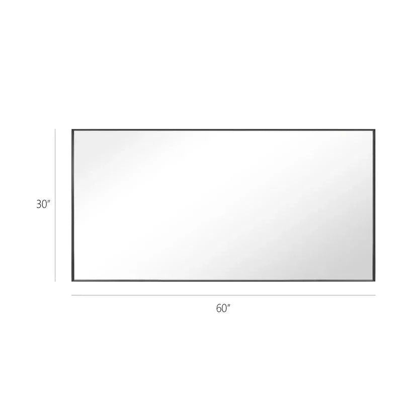 Black aluminum framed wall mirror, 60 in x 30 in rectangular