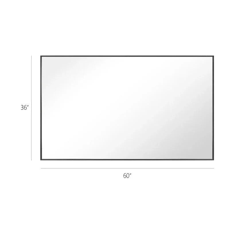 Rectangular wall mirror with sleek black aluminum frame, 60 in x 36 in