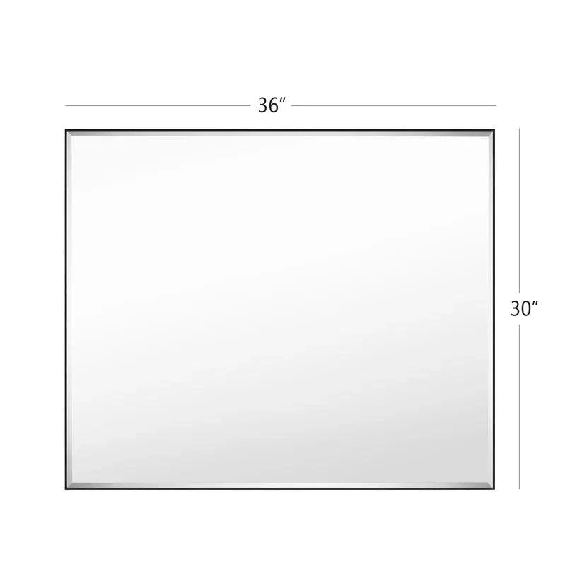 Rectangular wall mirror with dark frame, 36 in width and 30 in height