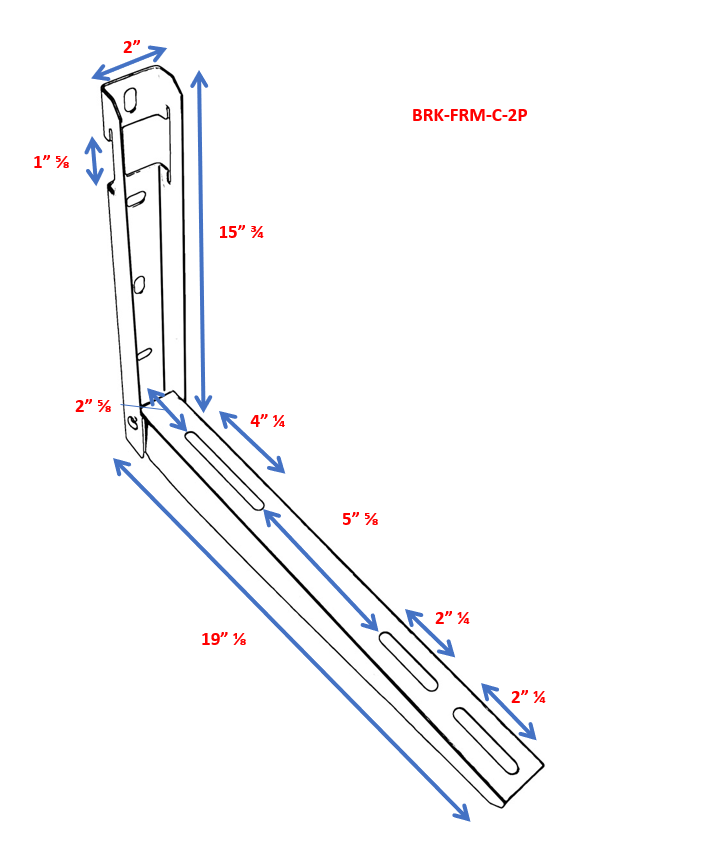 Folding mounting bracket with leveler, shown with layout and hole spacing for mini split