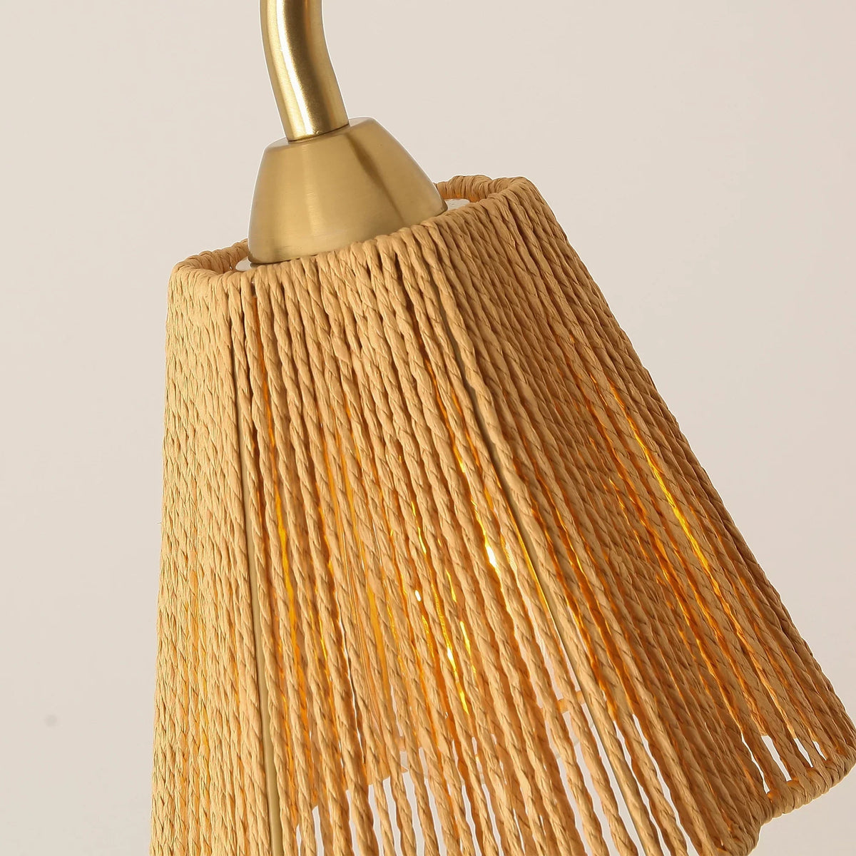 Golden rope lampshade with brass stem, from 3-light chandelier