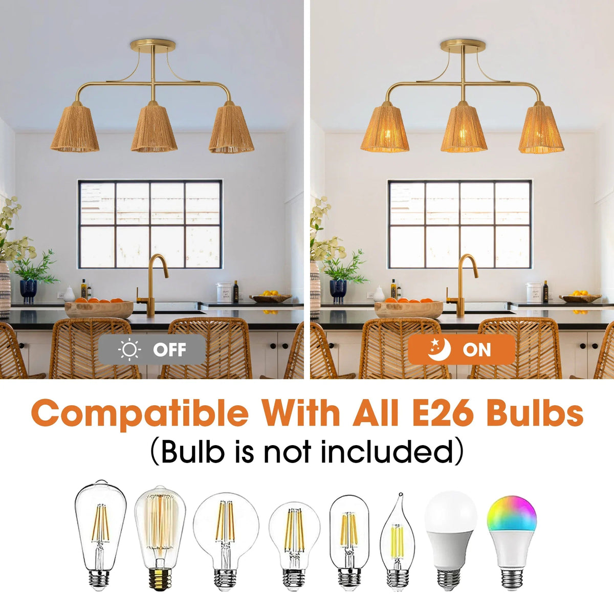 Golden 3-light paddy chandelier with three cone shades and E26 bulb sockets