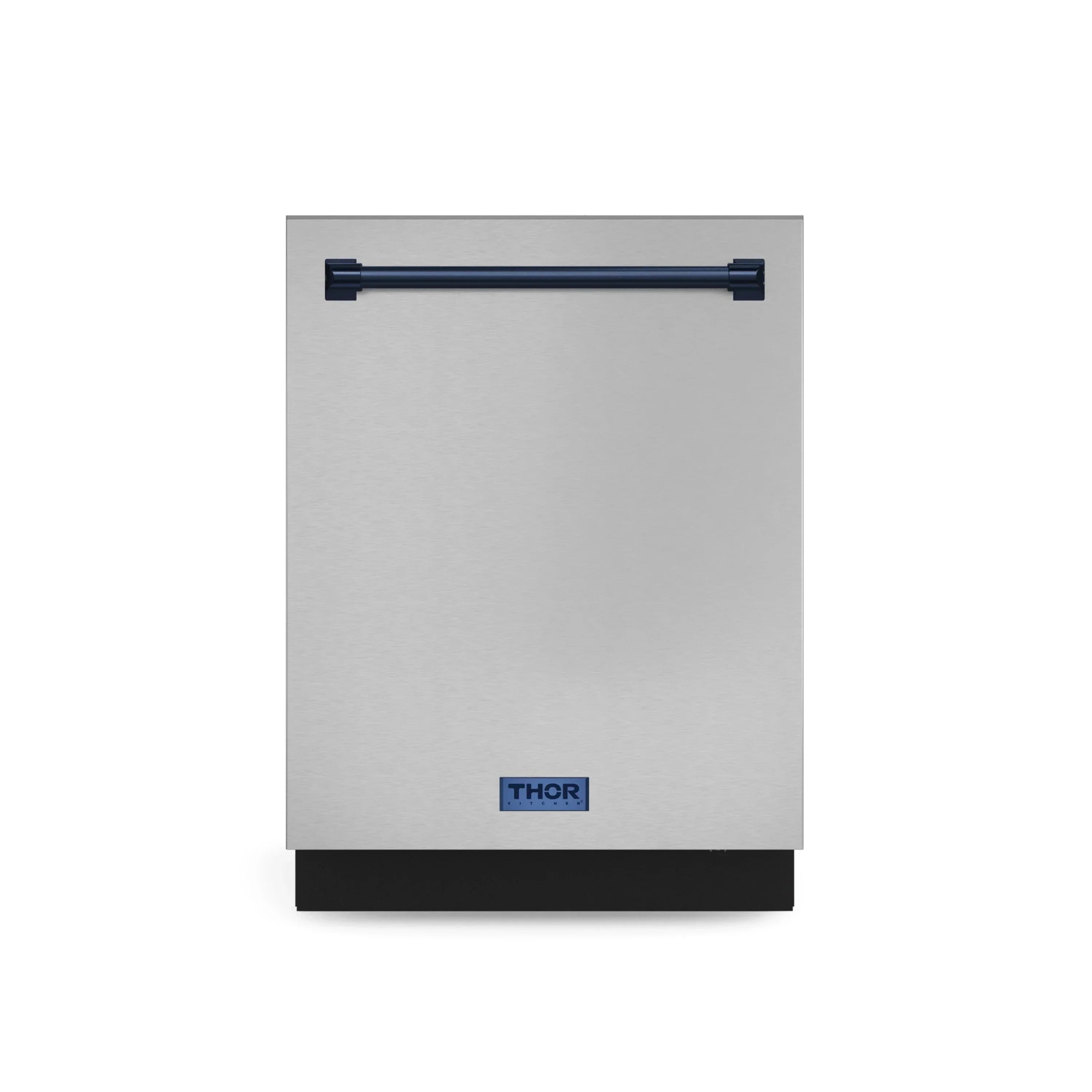 Stainless front dishwasher with black base and THOR logo