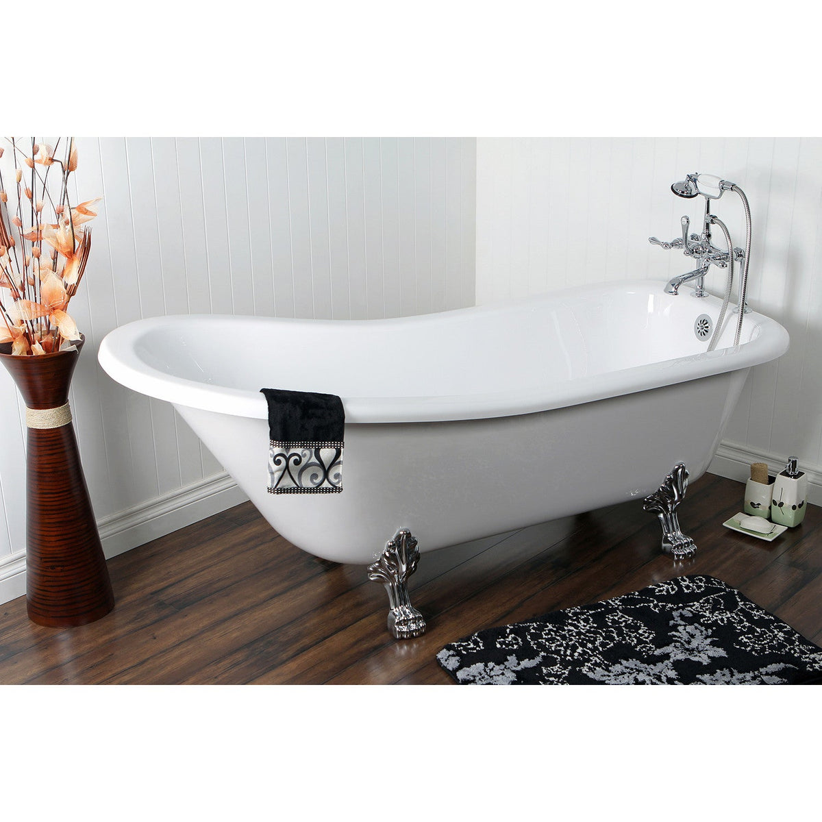 Vintage 7" Center Deck-Mount Clawfoot Tub Faucet with Hand Shower in Polished Chrome