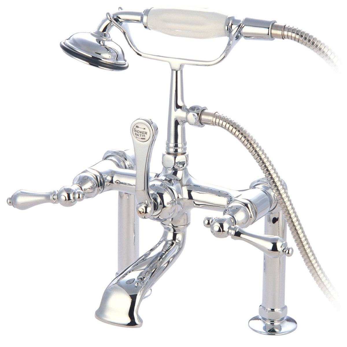 Vintage 7" Center Deck-Mount Clawfoot Tub Faucet with Hand Shower in Polished Chrome