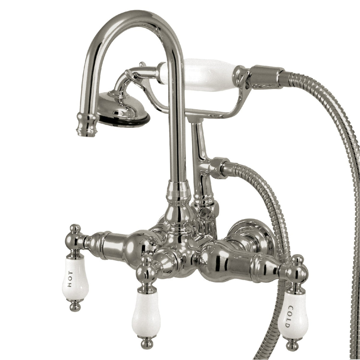 Vintage 3-3/8" Wall Mount Tub Faucet with Hand Shower in Polished Chrome