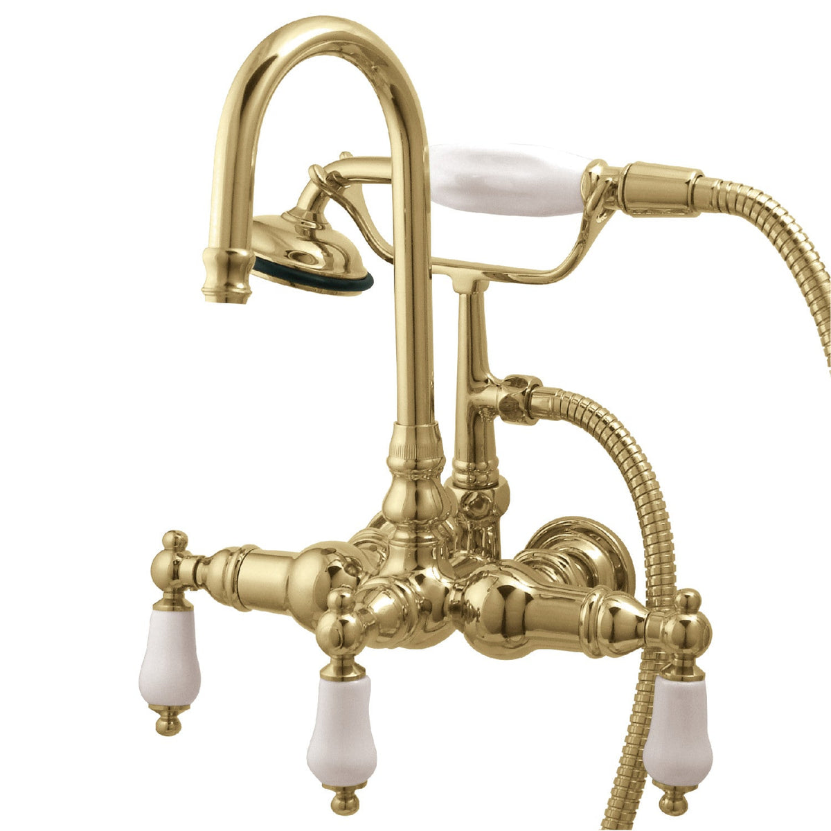 Vintage 3-3/8" Wall Mount Tub Faucet with Hand Shower in Polished Brass