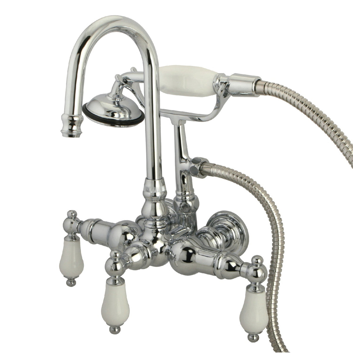 Vintage 3-3/8" Wall Mount Tub Faucet with Hand Shower in Polished Chrome