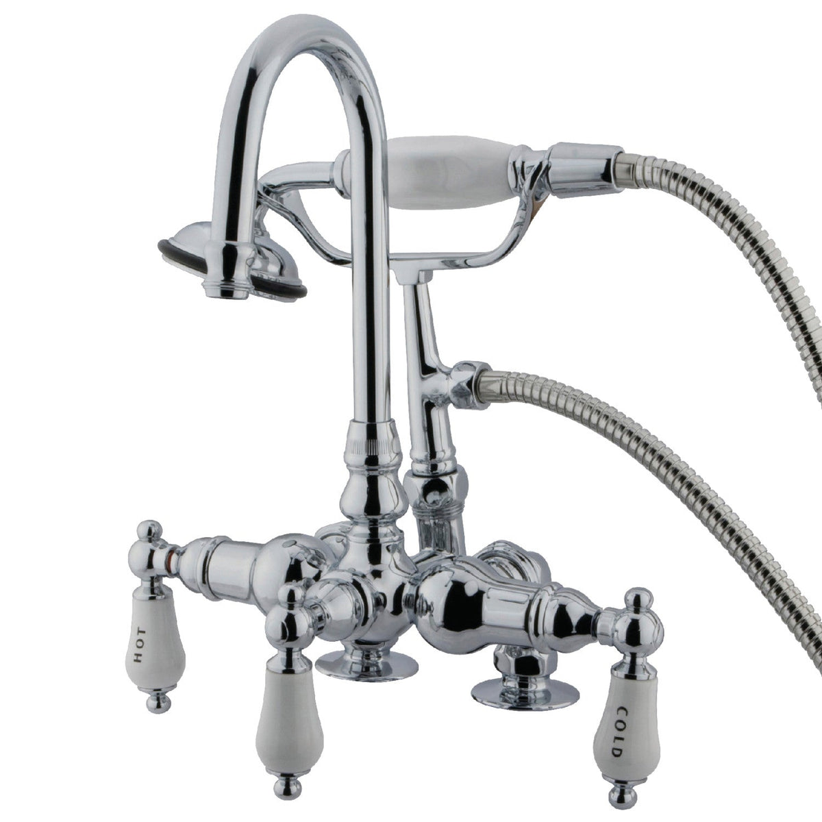 Vintage 3-3/8" Center Deck-Mount Clawfoot Tub Faucet with Hand Shower in Polished Chrome