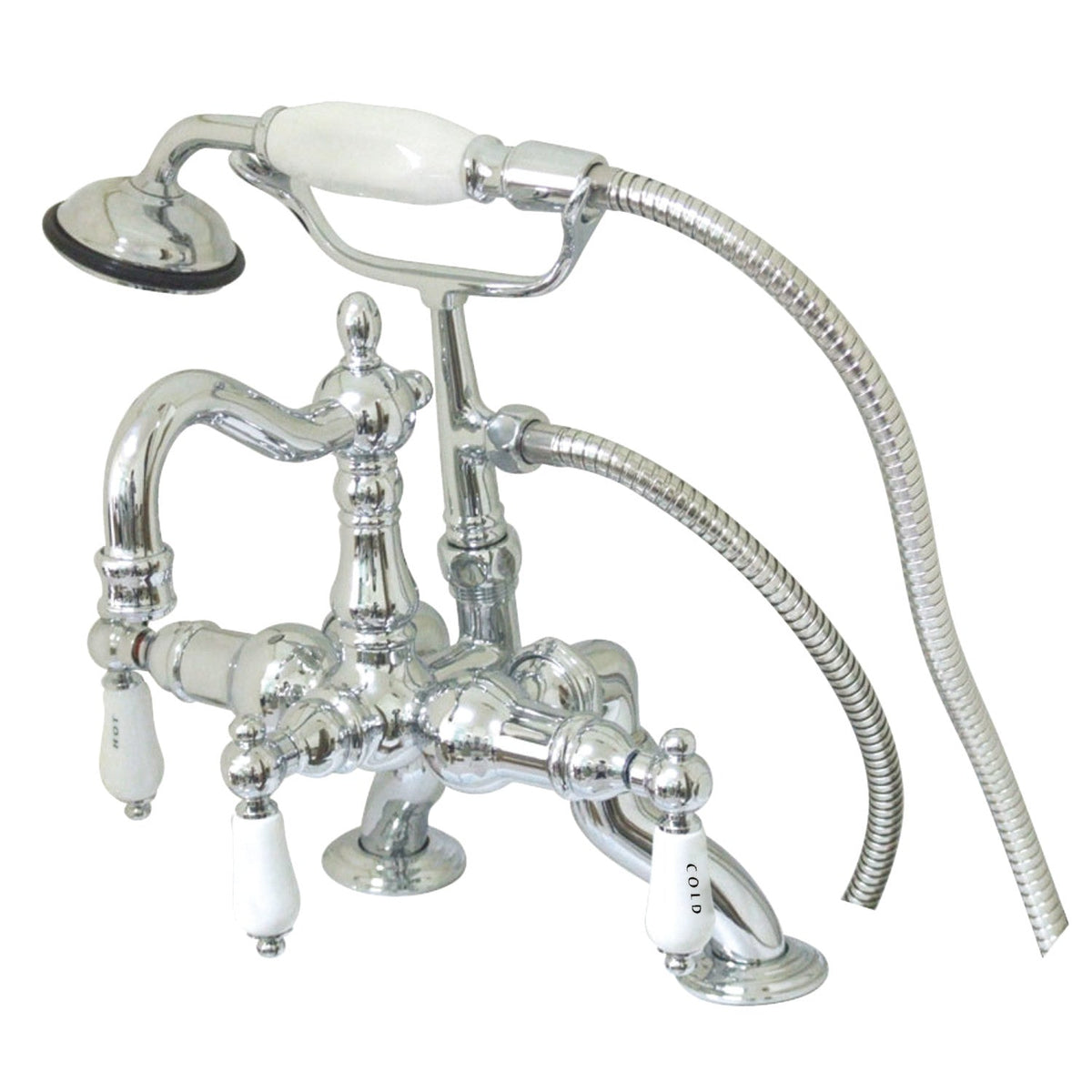 Vintage 3-3/8" Adjustable Center Deck-Mount Clawfoot Tub Faucet with Hand Shower in Polished Chrome