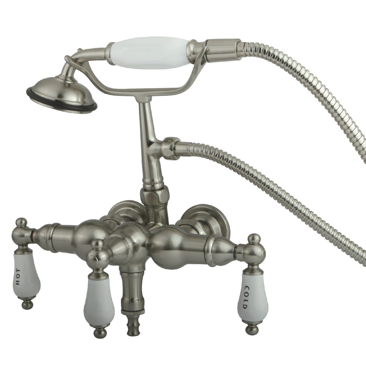 Vintage 3-3/8-Inch Wall Mount Tub Faucet with Hand Shower in Brushed Nickel