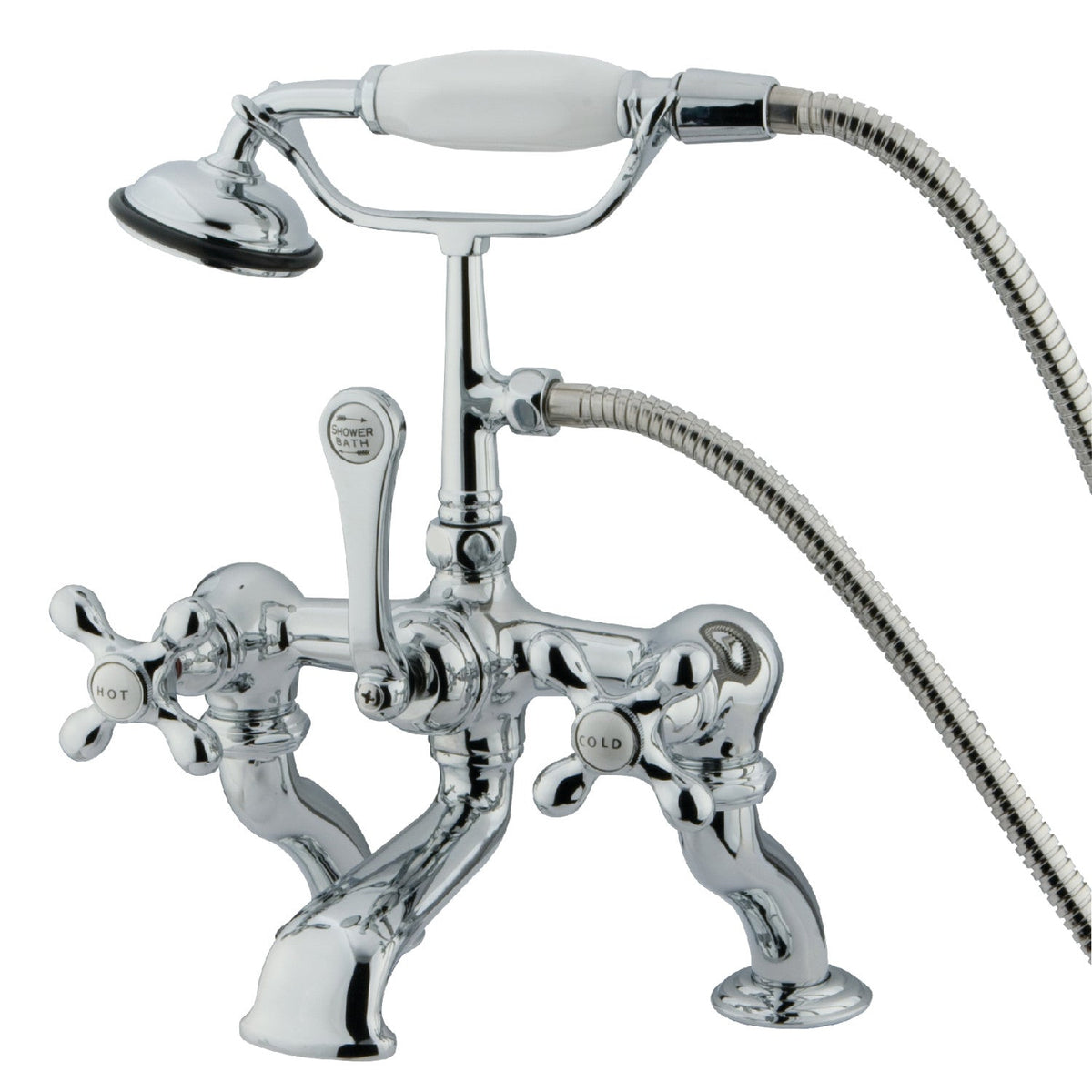 Vintage 7" Center Deck-Mount Clawfoot Tub Faucet with Hand Shower in Polished Chrome