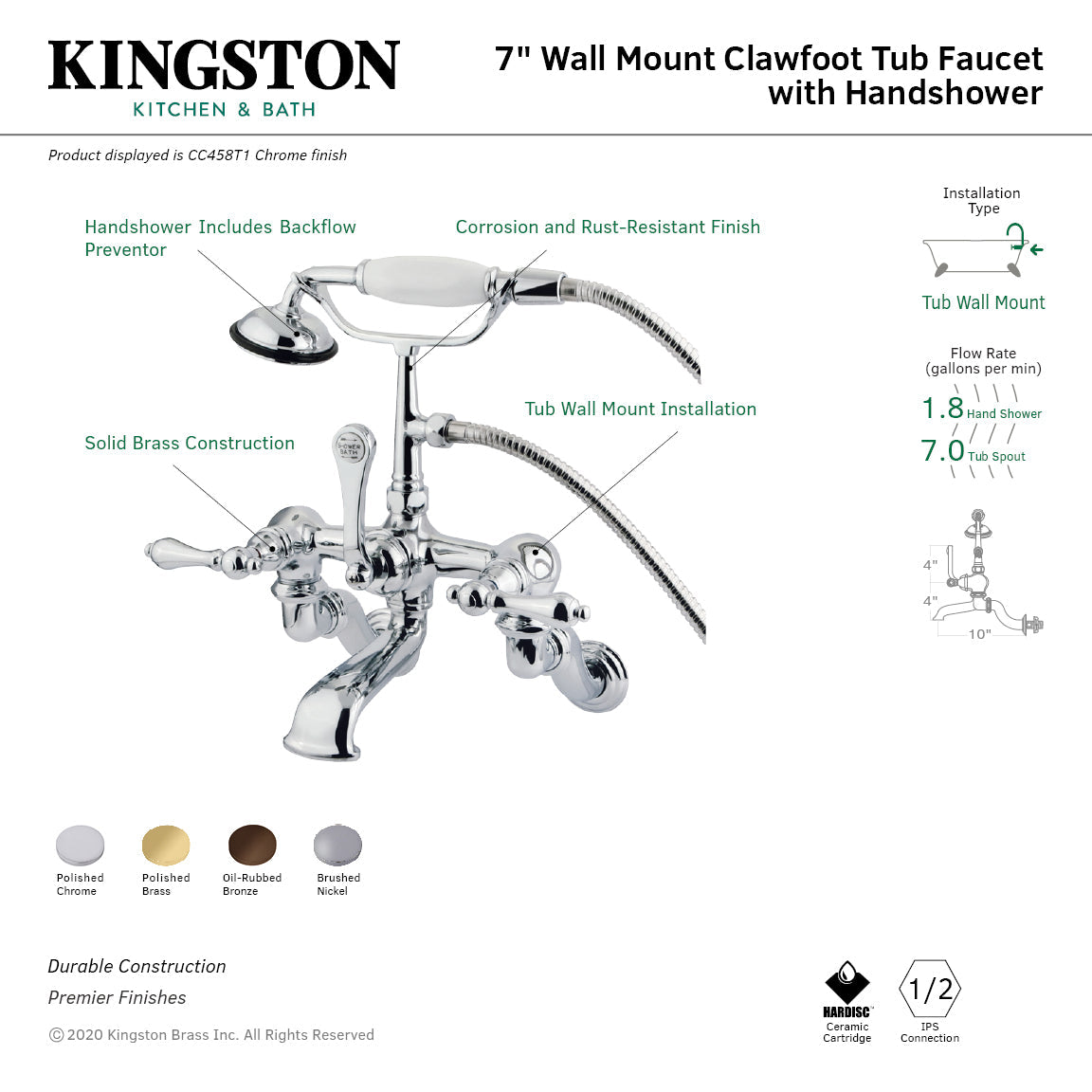 Vintage Adjustable Center Wall Mount Tub Faucet with Hand Shower in Oil Rubbed Bronze