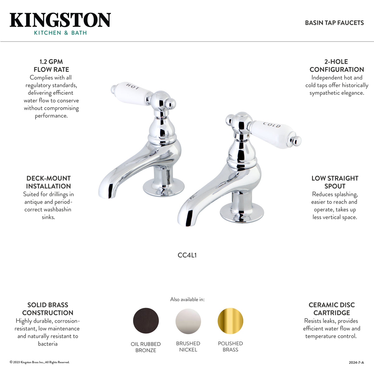 Vintage Basin Tap Faucet with Porcelain Lever Handle in Polished Chrome