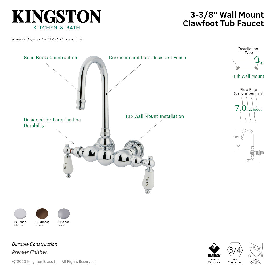 Vintage 3-3/8-Inch Wall Mount Tub Faucet in Polished Chrome