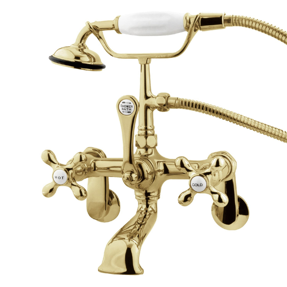 Vintage Adjustable Center Wall Mount Tub Faucet in Polished Brass