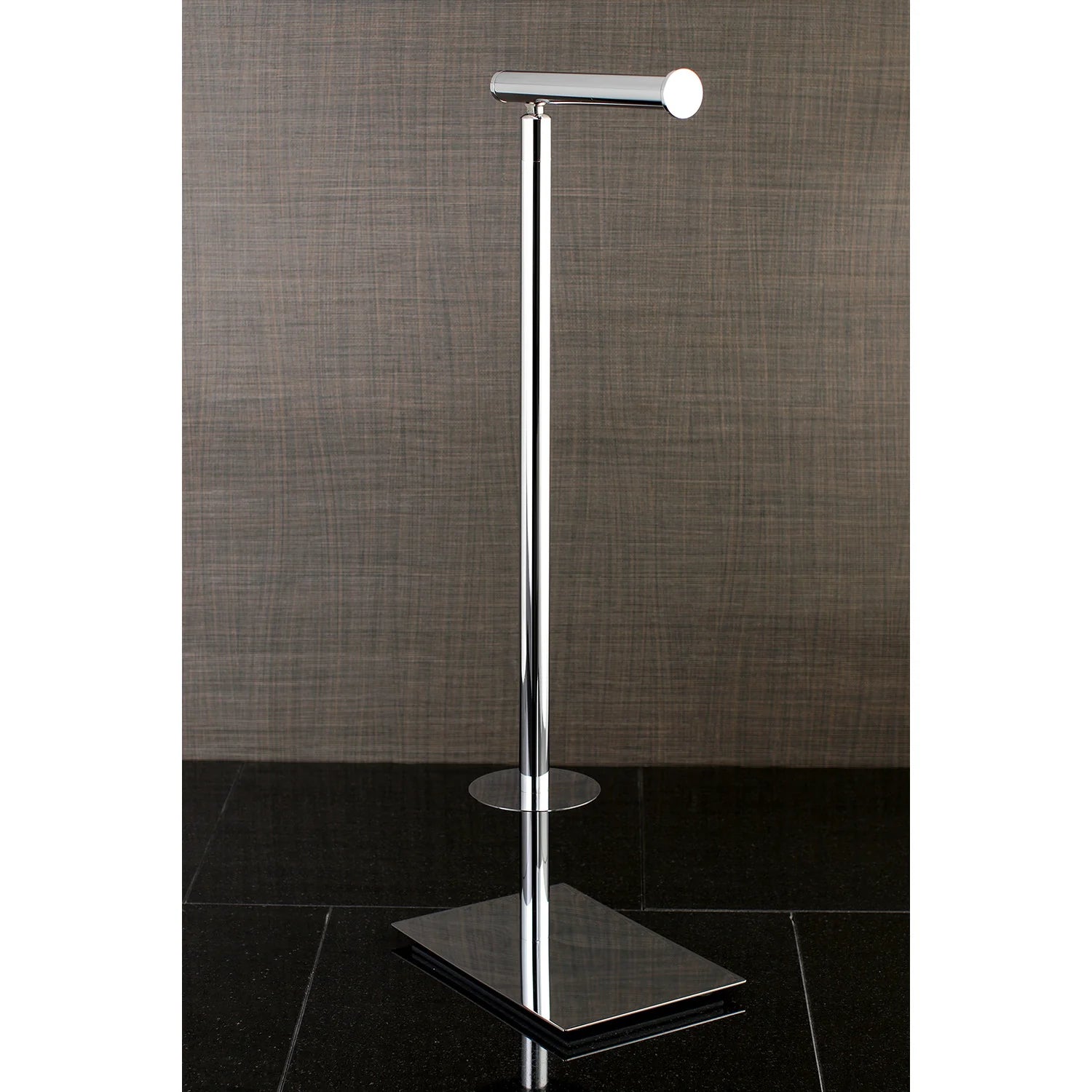 Freestanding toilet paper holder polished chrome, vertical post with square plate base