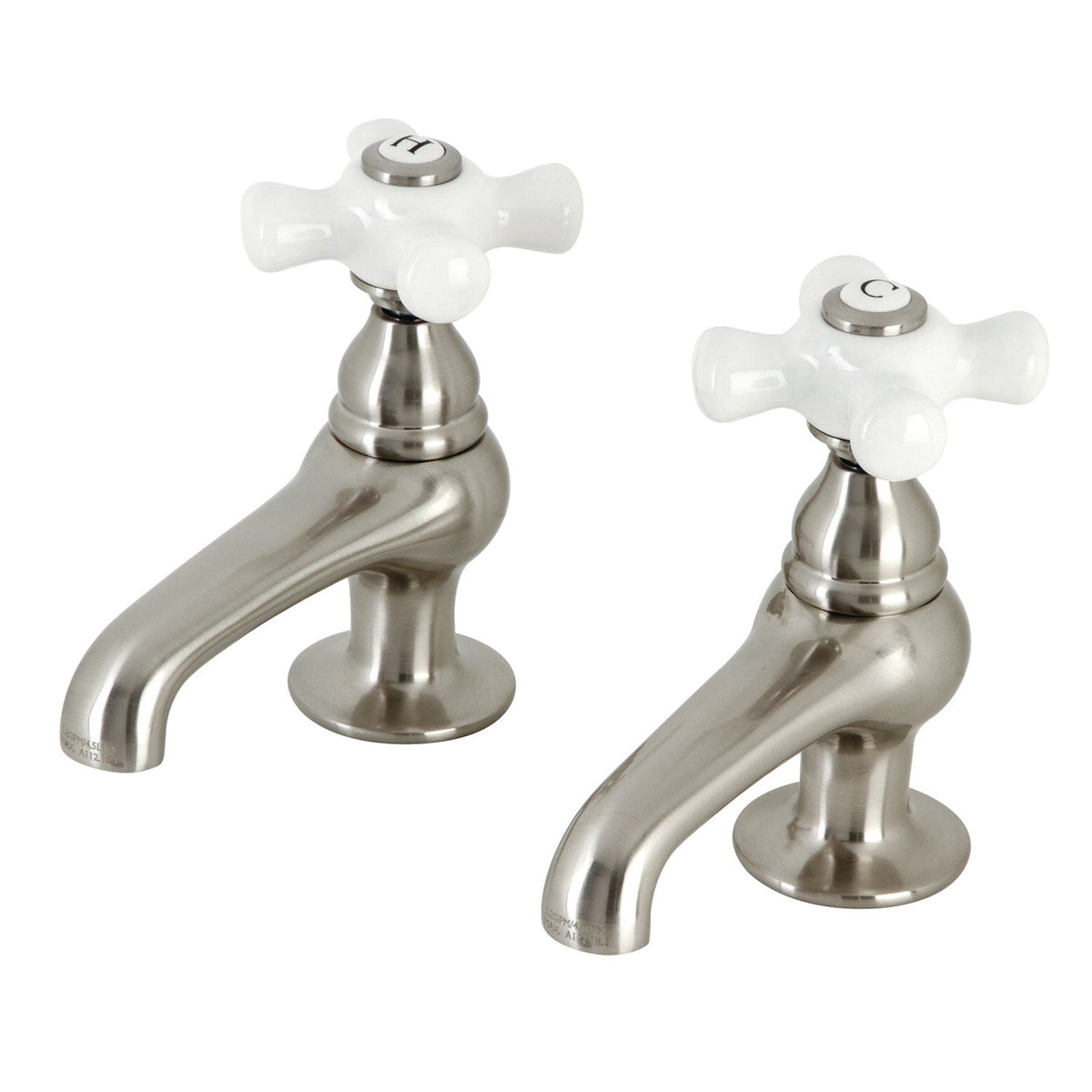 Vintage Basin Tap Faucet with Porcelain Cross Handle in Brushed Nickel