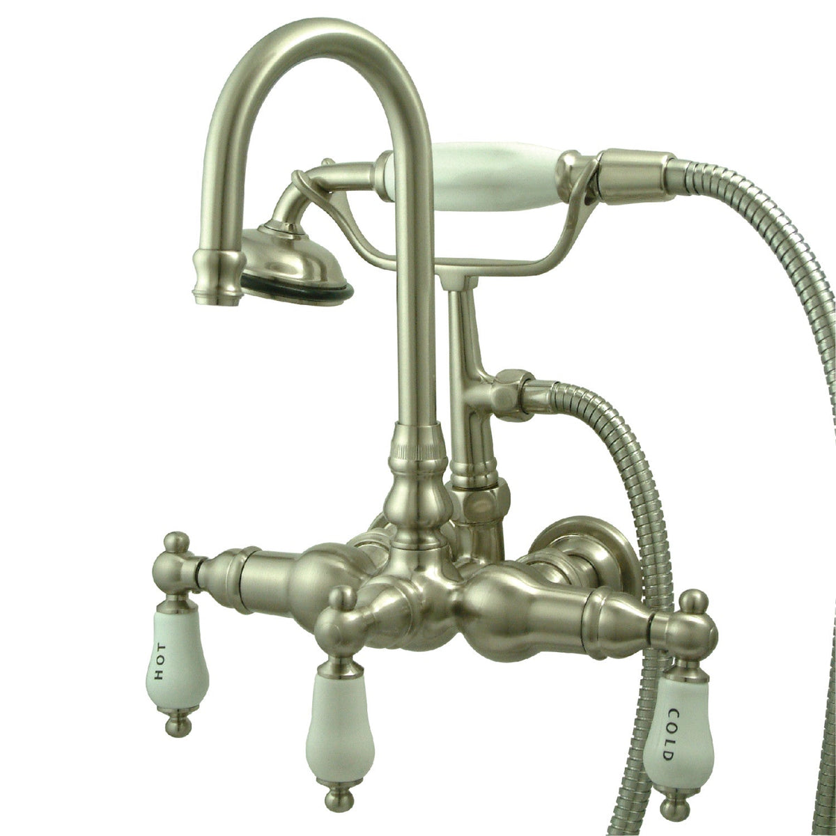 Vintage 3-3/8" Wall Mount Tub Faucet with Hand Shower in Brushed Nickel