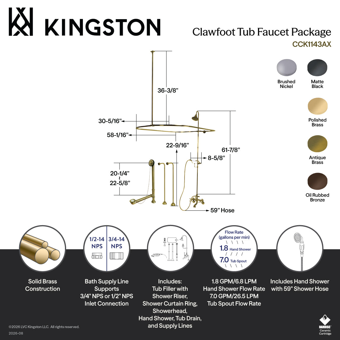 Vintage Tub Wall Mount Clawfoot Tub Faucet Package with Shower Enclosure and Hand Shower in Brushed Nickel