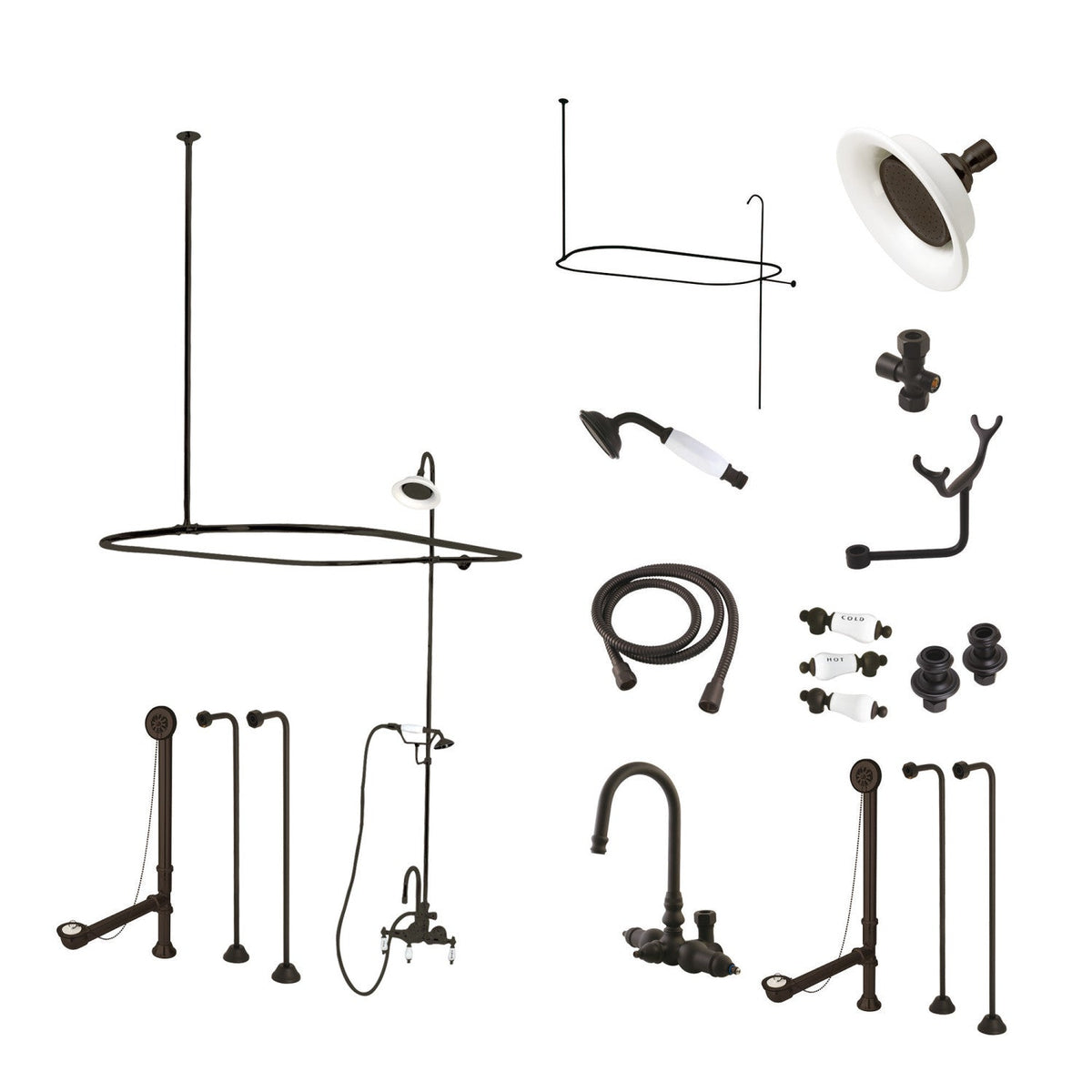 Vintage Tub Wall Mount Clawfoot Tub Faucet Package with Shower Enclosure and Hand Shower in Oil Rubbed Bronze