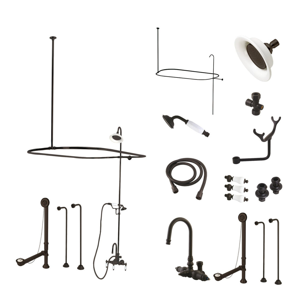 Vintage Tub Wall Mount High-Arc Gooseneck Clawfoot Tub Faucet Package with Supply Enclosure and Hand Shower in Oil Rubbed Bronze
