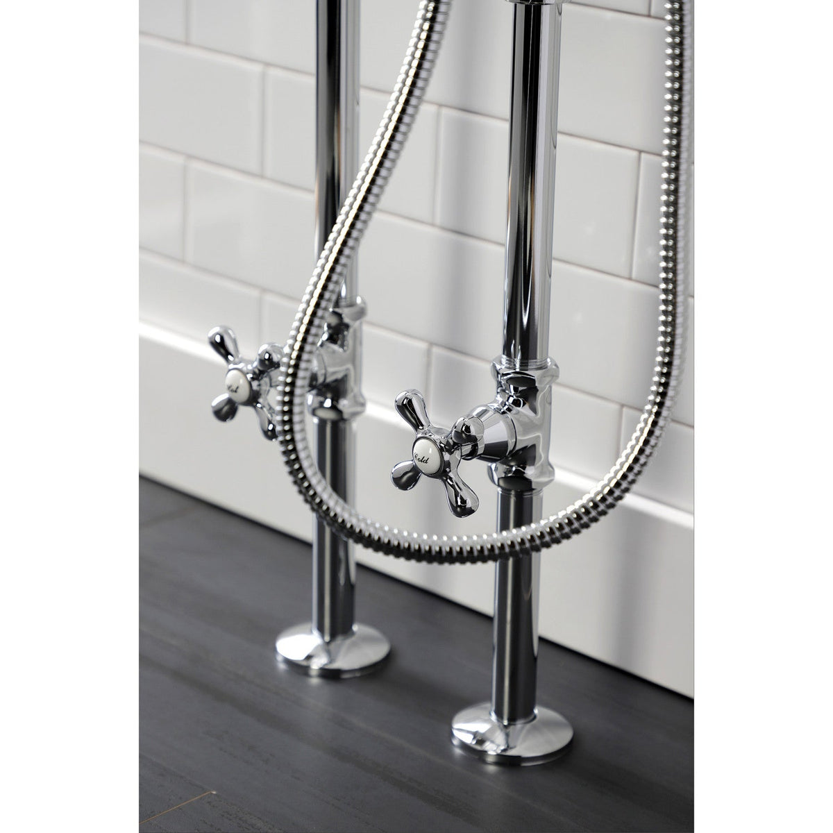 Kingston Freestanding Clawfoot Tub Faucet Package with Supply Line in Polished Chrome