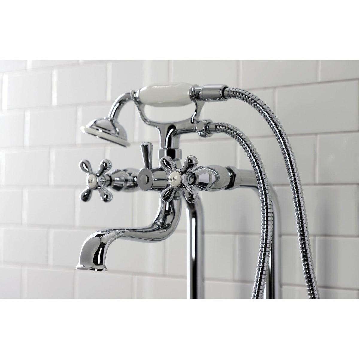 Kingston Freestanding Clawfoot Tub Faucet Package with Supply Line in Polished Chrome