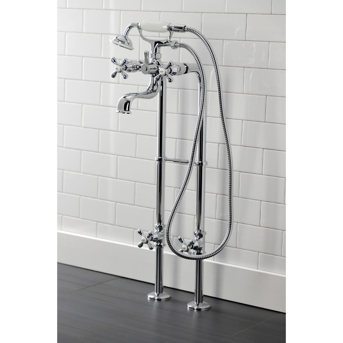 Kingston Freestanding Clawfoot Tub Faucet Package with Supply Line in Polished Chrome