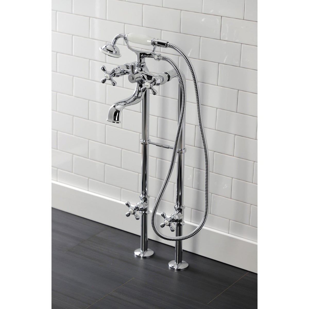 Kingston Freestanding Clawfoot Tub Faucet Package with Supply Line in Polished Chrome
