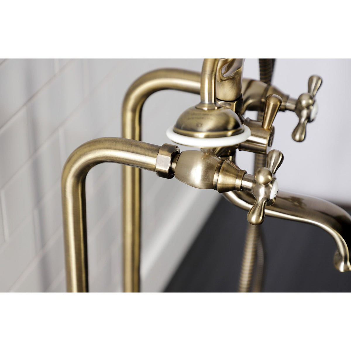 Kingston Freestanding Clawfoot Tub Faucet Package with Supply Line in Antique Brass