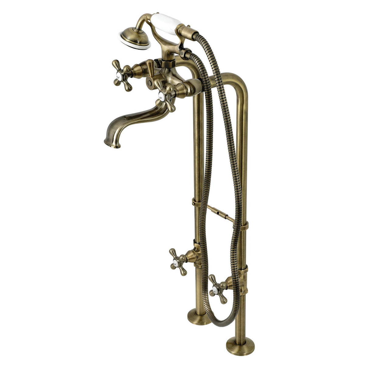 Kingston Freestanding Clawfoot Tub Faucet Package with Supply Line in Antique Brass