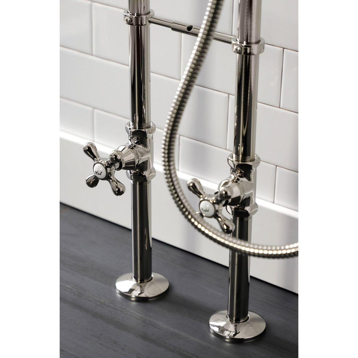 Kingston Freestanding Clawfoot Tub Faucet Package with Supply Line in Polished Nickel