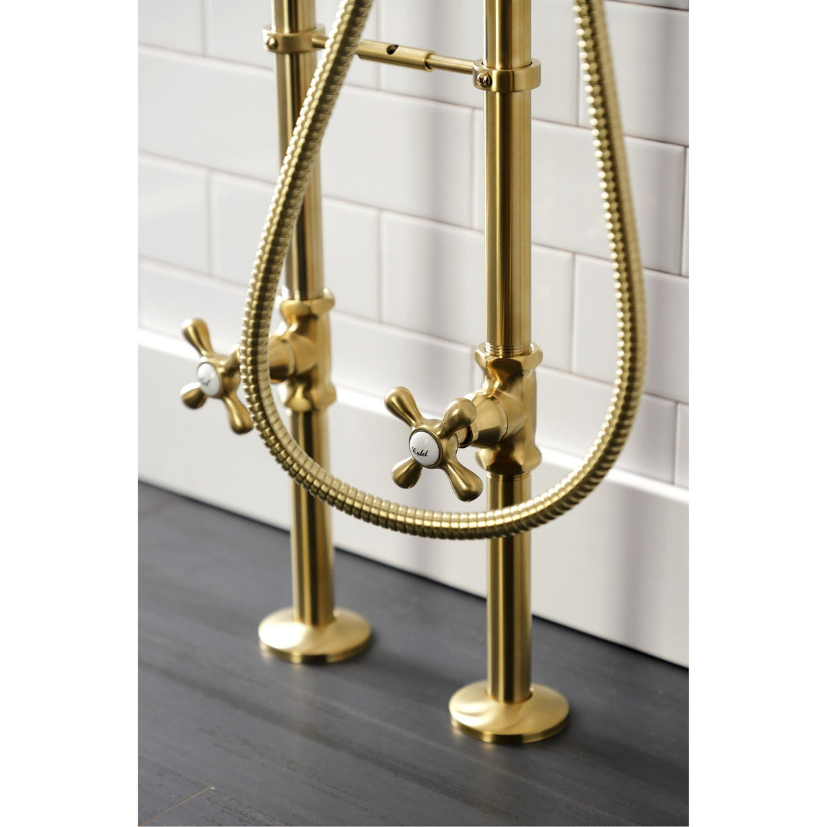 Kingston Freestanding Clawfoot Tub Faucet Package with Supply Line in Brushed Brass