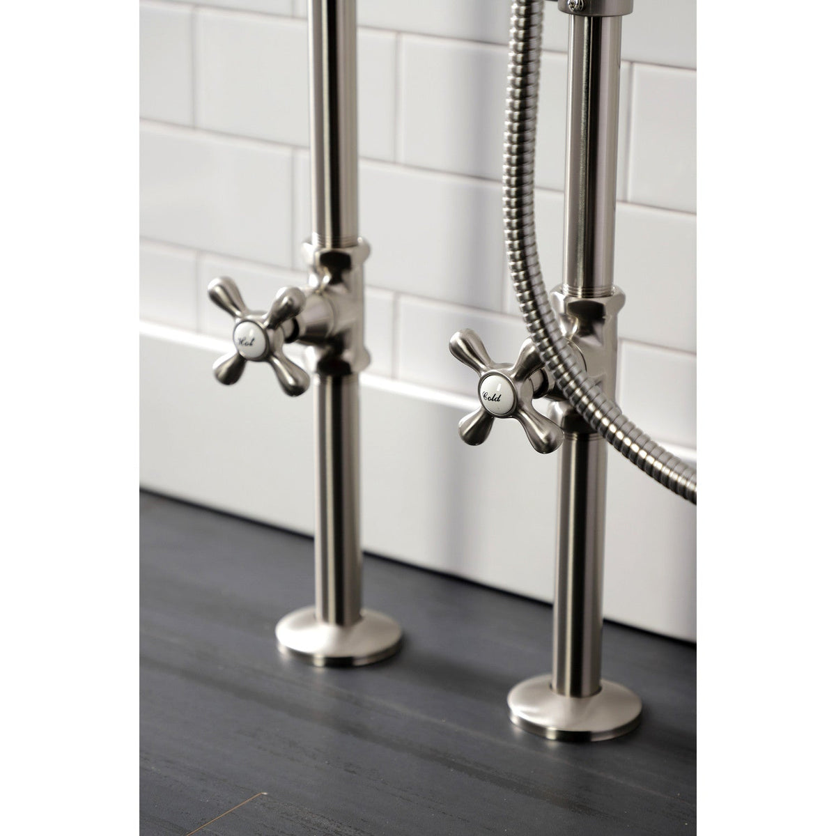 Kingston Freestanding Clawfoot Tub Faucet Package with Supply Line in Brushed Nickel