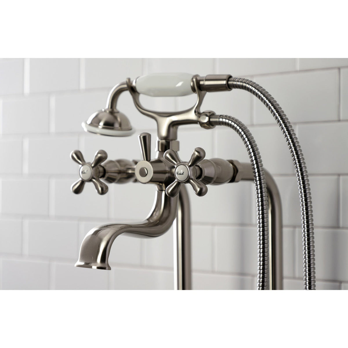 Kingston Freestanding Clawfoot Tub Faucet Package with Supply Line in Brushed Nickel