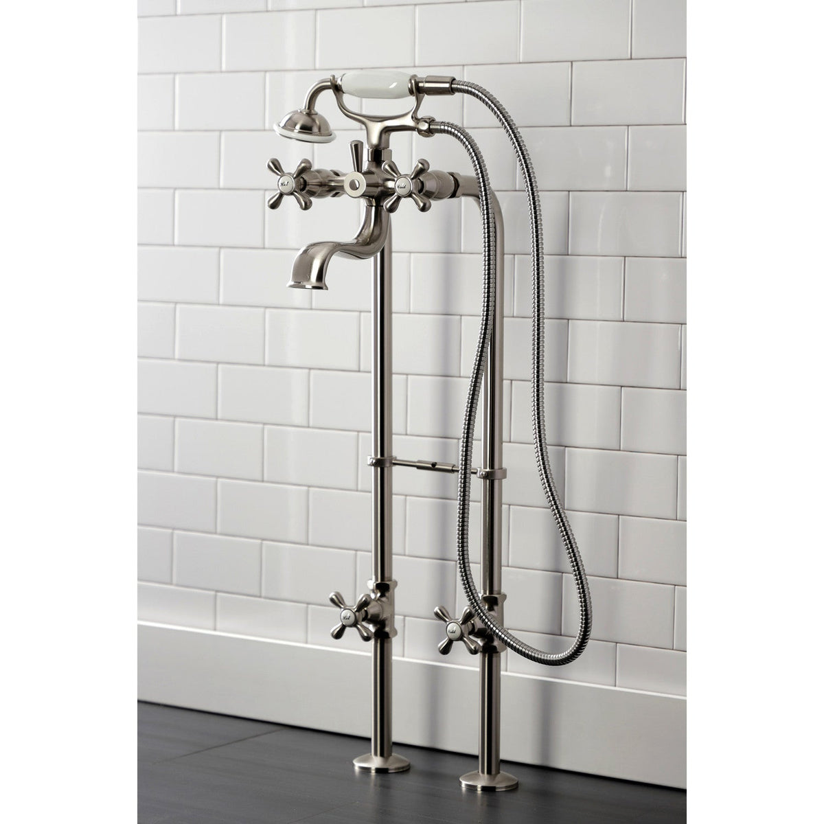 Kingston Freestanding Clawfoot Tub Faucet Package with Supply Line in Brushed Nickel