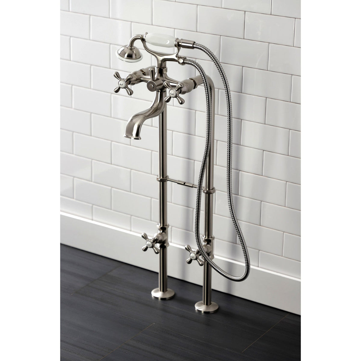 Kingston Freestanding Clawfoot Tub Faucet Package with Supply Line in Brushed Nickel