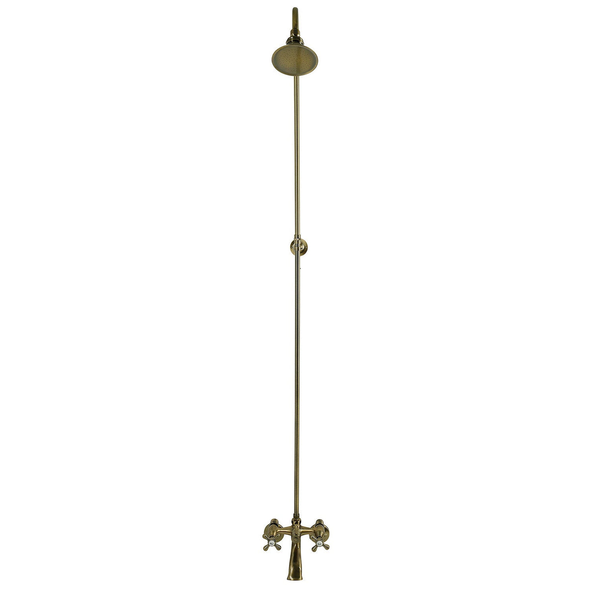 Vintage Two-Handle 2-Hole Wall Mount Clawfoot Tub Faucet Package with Shower Combo in Antique Brass