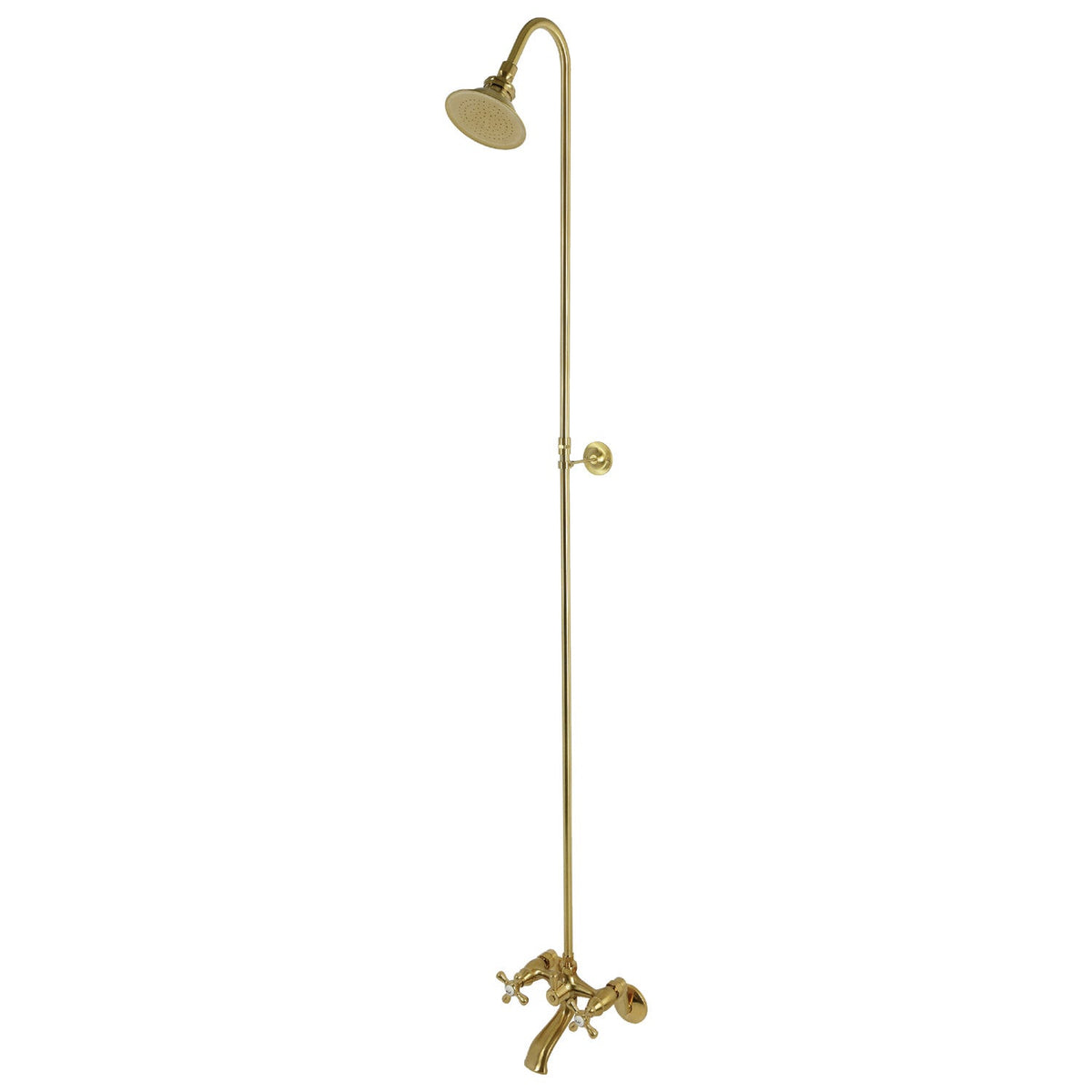 Vintage Two-Handle 2-Hole Wall Mount Clawfoot Tub Faucet Package with Shower Combo in Brushed Brass