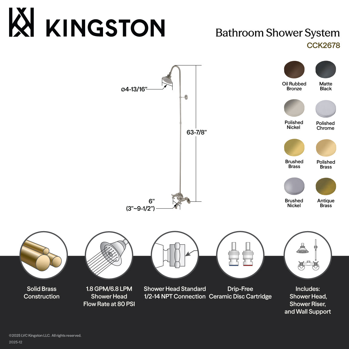 Vintage Two-Handle 2-Hole Wall Mount Clawfoot Tub Faucet Package with Shower Combo in Brushed Nickel