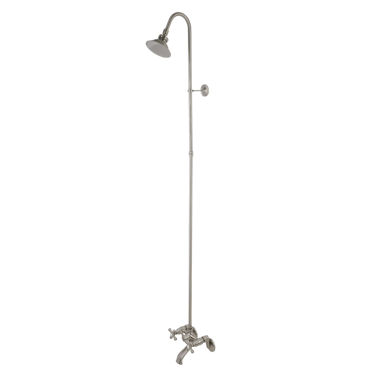 Vintage Two-Handle 2-Hole Wall Mount Clawfoot Tub Faucet Package with Shower Combo in Brushed Nickel