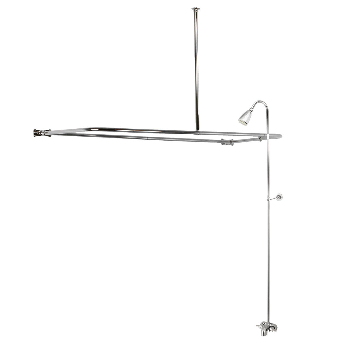 Vintage Tub Wall Mount Clawfoot Tub Faucet Combo with Shower Enclosure in Polished Chrome