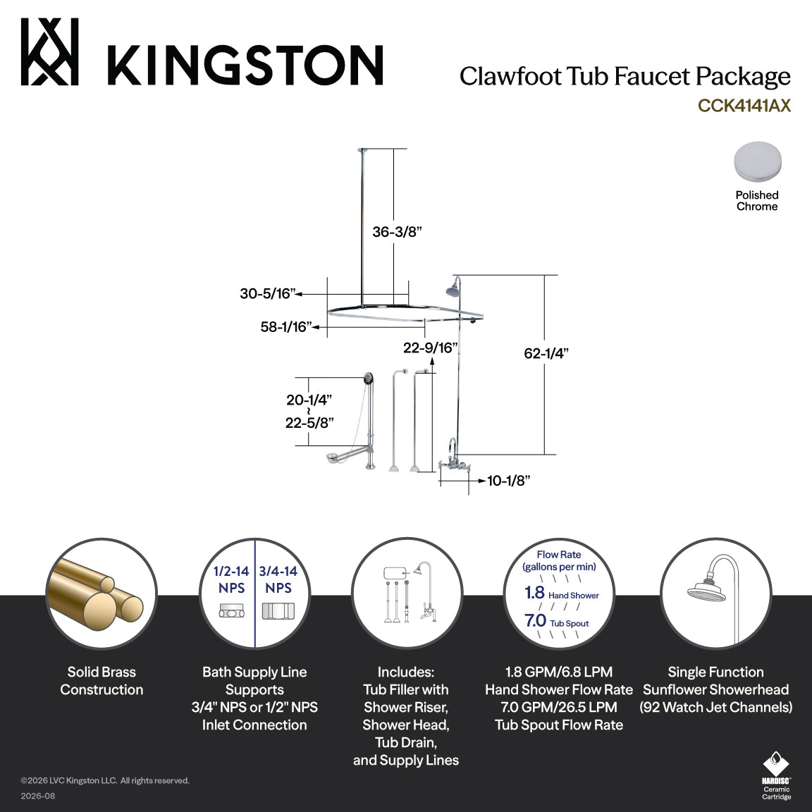 Vintage Tub Wall Mount Clawfoot Tub Faucet Package with Shower Enclosure in Polished Chrome